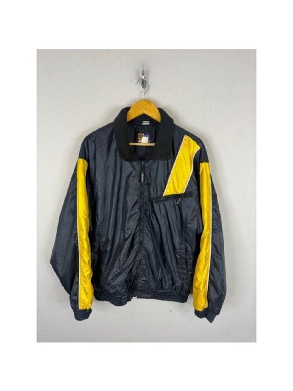Vintage Ski-Doo Sno Gear Jacket Black Yellow Full Zip Windbreaker Mens Large